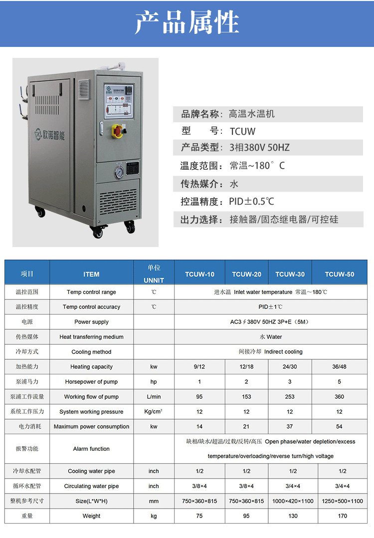 PLC水式模温机产品属性